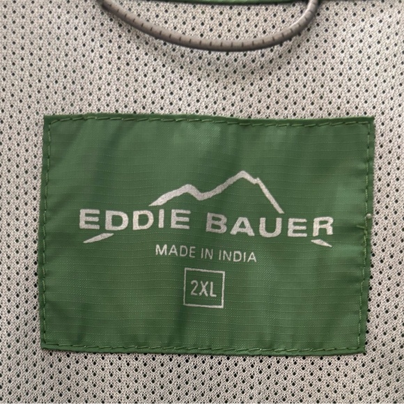 Eddie Bauer Wind Jacket Hooded Lightweight Packable Hood Coat Green Grey Men 2XL - Picture 12 of 13